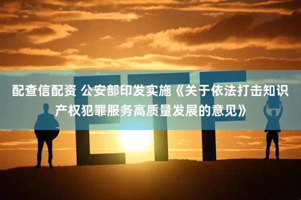 配查信配资 公安部印发实施《关于依法打击知识产权犯罪服务高质量发展的意见》